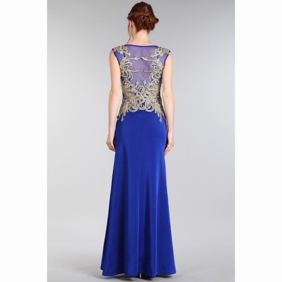 SEXY Gold Embroidery Royal Blue Dress 1556 - Picture 3 of 7